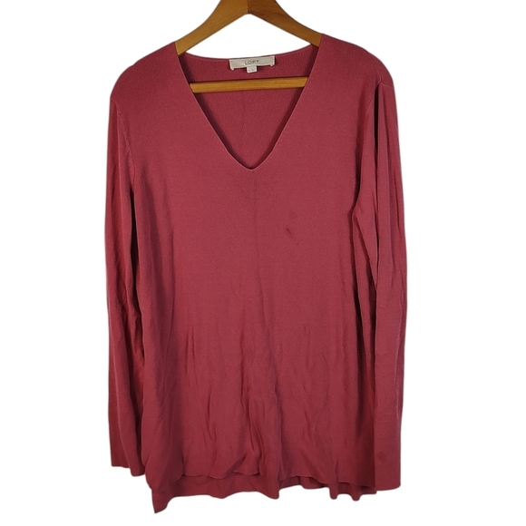 Ann Taylor LOFT Mauve Red Long Sleeve Sweater V-neck XL - Picture 1 of 10